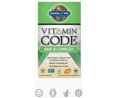 Garden of life Vitamin Code RAW B-COMPLEX - B grupės vitaminai visaverčiai su antioksidantais, probiotikais ir fermentais. Bioaktyvus kompleksas, 60 vegkapsulių