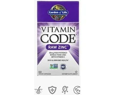 Garden of life Vitamin Code RAW ZINC - Cinkas su Vitaminu C visavertis su antioksidantais, probiotikais ir fermentais. Bioaktyvus kompleksas 60 vegkapsulių
