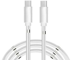 Oho CP USB-C uz USB-C PD 60W 3A Super Ātras Uzlādes 1m iPhone 15 Kabelis ar iebūvētu magnētisku kabeļa organizātoru Balta