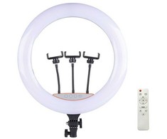 Elight SR18 46cm LED apgaismojošais gredzens ar 3x smartfona turētāju + 220V adapteri + BT tālvadības pulti Melns