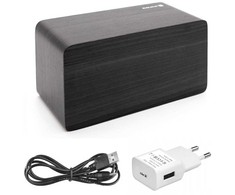 Evelatus EMC01 Digitāls Koka kubs Pulkstenis Modinātājs uzrāda mitrumu temperatūru + USB lādētājs Melna