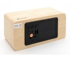Evelatus EMC01 Digitāls Koka kubs Pulkstenis Modinātājs uzrāda mitrumu temperatūru + USB lādētājs Dzeltens