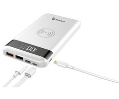 Evelatus EPB05 10000mAh Power Bank X2 USB / Micro USB-C Lightning + 10W bezvadu uzlādētājs balts