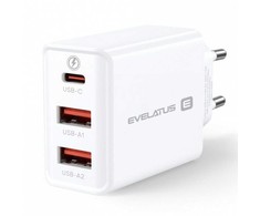 Evelatus ETC06 Premium 32W adaptīvs 3 Portu 5V-12V 2x USB / USB-C Tīkla lādētājs Bats
