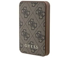 Guess Powerbank indukcinis 15W GUPB5FP4EMGW 5000mAh rudos spalvos 4G Leather Metal Logo MagSafe