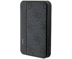 Guess Powerbank indukcinis 15W GUPB5FP4EMGK 5000mAh juodos spalvos 4G Leather Metal Logo MagSafe