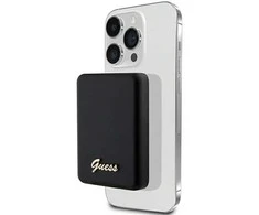 Guess Powerbank indukcinis 15W GUPBM5ALGSGK 5000mAh juodos spalvos MagSafe Metal Script Logo