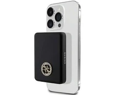 Guess Powerbank indukcinis 15W GUPBM5AL4DMK 5000mAh juodos spalvos MagSafe 4G Strassed Metal Logo