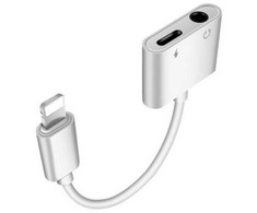 iLike AX7 Duāls Lightning kabeļu adapteris uz 3.5mm austiņu ligzdu + Lightning Uzlādes ligzdu Balts