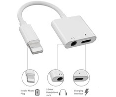 iLike AX7 Duāls Lightning kabeļu adapteris uz 3.5mm austiņu ligzdu + Lightning Uzlādes ligzdu Balts