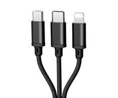 iLike CCI02 Pīta auduma izturīgs USB 3in1 Kabelis ar USB uz Micro USB / Lightning / Type-C 1m Melns