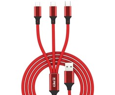 iLike CCI02 Pīta auduma izturīgs USB 3in1 Kabelis ar USB uz Micro USB / Lightning / Type-C 1m Sarkans