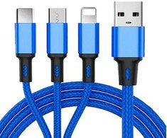 iLike CCI02BE Pīta auduma izturīgs USB 3in1 Kabelis ar USB uz Micro USB / Lightning / Type-C 1m Zils