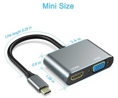 iLike HD4 2in1 Video Adapteris - Pārveidotājs no USB-C uz Hdmi 4K 30Hz / VGA monitors Sudraba (OEM)