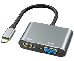 iLike HD4 2in1 Video Adapteris - Pārveidotājs no USB-C uz Hdmi 4K 30Hz / VGA monitors Sudraba (OEM)