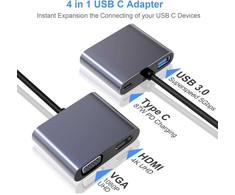 iLike HD5 4in1 Konverteris USB-C uz Hdmi 4K 30Hz / VGA monitors / USB 3.0 / USB-C PD 100W