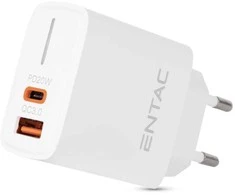 Entac greitas įkroviklis USB-C + USB-A 20W baltas