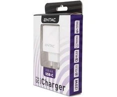 Entac greitas įkroviklis USB-C + USB-A 20W baltas