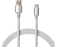 Entac kabelis USB-A - USB-C 1.5m 2A 10W nailonas sidabrinis