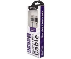 Entac kabelis USB-A - USB-C 1m 3A 15W nailonas juodas