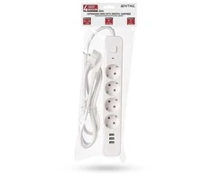 Entac prailgintuvas su įžeminimu 4lizdų+3USB 1.5 m 3680W