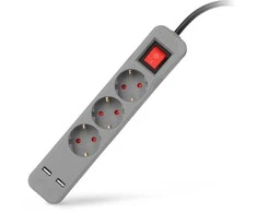 Ilgiklis Entac 3 lizdų +2USB 1.5m 16A su jungikliu, pilkas