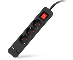 Ilgiklis Entac 3 lizdų +2USB 1.5m 16A su jungikliu, pilkas