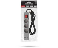 Ilgiklis Entac 3 lizdų +2USB 1.5m 16A su jungikliu, pilkas