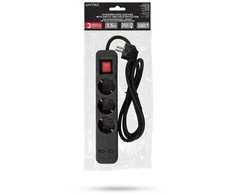 Ilgiklis Entac 3 lizdų +2USB 1.5m 16A su jungikliu, pilkas