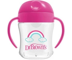 DR. BROWN'S 180 ml mokomoji gertuvė su rankenėlėmis Rožinis, 6+ mėn.