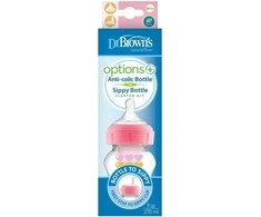 DR. BROWN'S OPTIONS+ 270 ml pereinamasis buteliukas plačiu kakleliu + silikoninis snapelis, rožinis