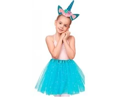 Ikonka Vienaragio karnavalinis kostiumas galvos apdangalas + sijonas mėlynas 3-6 metų amžiaus