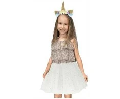 Ikonka Vienaragio karnavalinis kostiumas galvos apdangalas + sijonas baltas 3-6 metų amžiaus