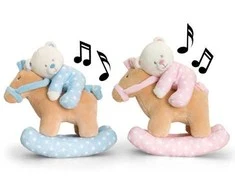 KEEL TOYS meškiukas ant muzikinio arkliuko