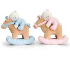 KEEL TOYS meškiukas ant muzikinio arkliuko