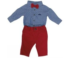 LITTLE GENTS 0-18 mėn. marškinėlių, kelnių ir peteliškės rinkinys DENIM LOOK