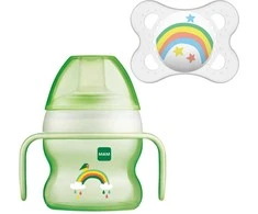 MAM 150 ml mokomasis puodelis su rankenėlėmis STARTER CUP, 4+ mėn. ir čiulptukas 0+ mėn., žalias