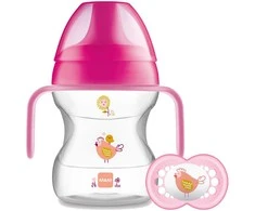 MAM 190 ml LEARN TO DRINK gertuvė su rankenėlėmis + čiulptukas Rožinis