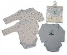 NURSERY TIME 0-24 mėn. smėlinukai ilgomis rankovėmis berniukui RAKETA, 3 vnt.