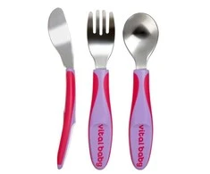 VITAL BABY 12+ mėn. įrankių komplektas NOURISH Big Kid Cutlery Fizz, rožinis