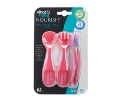 VITAL BABY 6+ mėn. įrankių komplektas NOURISH Chunky Cutlery Set Fizz, rožinis, 2 vnt.