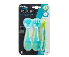 VITAL BABY 6+ mėn. įrankių komplektas NOURISH Chunky Cutlery Set Pop, žalias, 2 vnt.