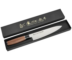 Satake Cutlery Mfg Japoniškas Damasko plieno šefo peilis Satake Saku su riešutmedžio rankena