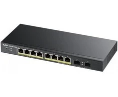 Šakotuvas ZYXEL GS1900-10HP V2, 8-PORT GBE L2 POE SMART SWITCH + 2 SFP SLOTS, 802.3AT, DESKTOP, FANLESS, 70 WATT (5Y WARRANTY)