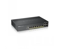 Šakotuvas ZYXEL GS1920-8HPV2, 10 prievadų išmanusis valdomas komutatorius, 8 gigabitų varinis ir 2 gigabitų dviejų asmenų, hibridinis režimas, autonominis arba „Nebulaflex“ debesis, 130 vatų POE, be ventiliatoriaus (5 metų garantija)