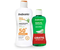 Babaria Aloe Protector Solar Spf50 Piel Sensible Resistente Al Agua, 200 ml Balsamo After Sun 1u