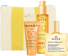 Summer Essentials Kit 2025 Set Nuxe: Sun, UV Protection, Sunscreen Kreminis, For Face, SPF 50, 50 ml + Huile Prodigieuse Or Multi-Purpose, Body Oil, For Face, Body &amp; Hair, 50 ml + Sun, Anti-Ageing, Tanning Oil, SPF 50, 150 ml + Sun, GWP Textile Pouch, Baltas &amp; Geltona