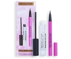 Revolution Make Up „Makeup Revolution London Eye &amp; Brow Icons“ dovanų rinkinys: antakių gelis ir antakių pomada, rinkinys moterims (antakiams skirti klijai 3 ml + skystas akių kontūro pieštukas 0,5 ml)