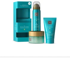 Veido ir kūno odos priežiūros priemonių rinkinys Rituals The Ritual of Karma (dušo želė 50 ml + kūno šveitiklis 125 ml + kūno kremas 70 ml)