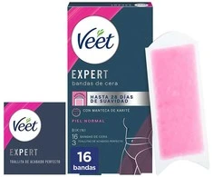 Veet Expert Bikini Body Hair Removal Strips depiliacinės vaško juostelės bikini sričiai, 16 vnt.